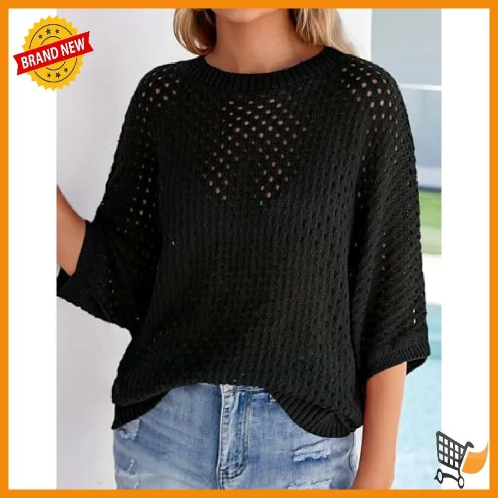 Crochet Hollow Out Batwing Sleeve Summer Pullover Sweater